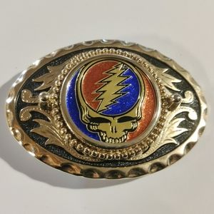 Grateful Dead STEAL YOUR FACE Stealie Gold Tone Belt Buckle 3.25x2.25"